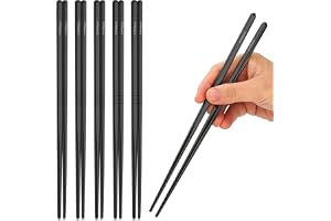 HI NATURE™ Lyxiga Ätpinnar Set – 5 Par Återanvändbara Ätpinnar i Rostfritt Stål – Koreanska Metall Ätpinnar – Halkfria – Disk