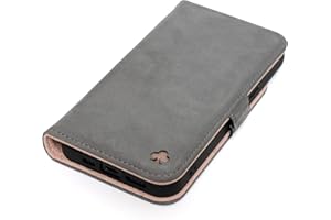 Porter Riley - Funda de Cuero para iPhone SE 2022/20 y iPhone 8/iPhone 7. Funda de Piel auténtica de Nobuck de Primera Calidad con Ranuras para Tarjetas y Soporte Horizontal (Gris, Rosa)