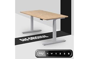 boho office® Höhenverstellbarer Schreibtisch 160 x 80 cm - Elektrisch stufenlos, 2 Motoren ultraschnelle 80 mm/Sek, Memoryfunktion, Kollisionsschutz - Basic Line Silber inkl. Tischplatte in Wildeiche