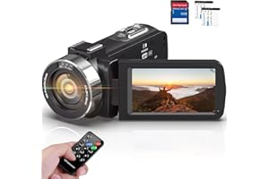 ACTIVERGE Caméscope 4K Caméra vidéo 48MP 30FPS Vision Nocturne Infrarouge Zoom Numérique 18X Webcam 3.0" Rotation Camescope à écran Tactile Caméra Vlogging pour YouTube avec Télécommande, 2 Piles, Carte SD 32Go