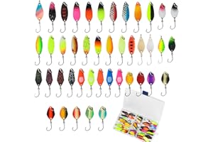 Xmart Esche Artificiali Spinning Trota 43 Pezzi Set di Spoon Trout Area 2.3g/2.8g/3.3g/5g Ondulanti Trota Spinning con Contenitore Esca Artificiale per Cucchiaini Pesca Spigola Luccio