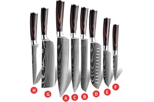 KEPEAK Couteau de Cuisine, Couteaux de Cuisine Tranchants en Acier Inoxydable Multi-Tailles avec Poignée Confortable, Couteau de Chef Anti-Rouille pour Cuisine/Restaurant (8pcs)