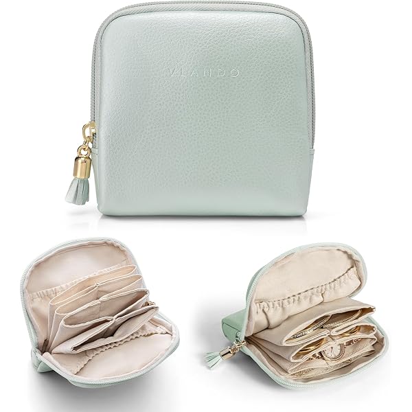 VLANDO Portagioie da viaggio, custodia per gioielli con stile Portagioie piccolo Organizer per gioielli per orecchini, custodia da viaggio per gioielli, idea regalo per donne e ragazze, (verde