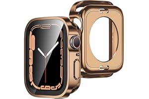 ZZDZZ [2-Pack] 2 in 1 Case Compatible with Apple Watch Series 9 8 7 41mm, Straight Edge Hard PC with Tempered Glass Screen Protector Full Coverage Protective Cover for iWatch 41mm (Rose Gold)