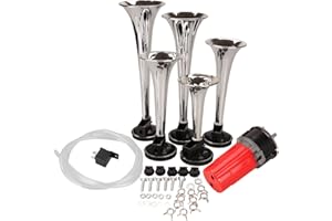 Honhill 5 trompette Chrome Musical Air Horn La Cucaracha 12V 125db avec kit compresseur pour Voiture camions van bateau