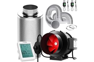 VIVOSUN Lüftungsset 150mm Rohrventilator 663m³/h Abluftventilator mit Drehzahlregler 150mm Aktivkohlefilter 240cm Luftkanal Temperatur-Luftfeuchtigkeitsmesser für Growzelte und Hydroponik