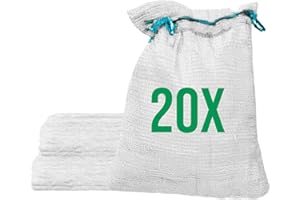 Bazko 20 Stück Raschelsäcke 42x60 cm 15 kg | weiß | Netzsäcke mit Zugband | Kartoffelsack Zwiebelsäcke, Netzsack Brennholz Kaminholzsäcke