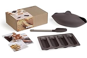 Lékué Kit para hacer pan, Baguettes + Panera + Cuchara silicona, Marrón, 30 x 25 x 15 cm