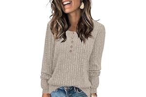 ABINGOO Femme Pulls Décontractés Léger Tunique à Manches Longues Sweatshirt Chic et Élégant Bouton Cou Couleur Unie Pullover Haut Tops