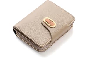RRANCharltu Porte Monnaie Femme Cuir PU, Portefeuille Femme Petit avec Grand Compartiment à Pièces à Fermeture Éclair, Portefeuilles et Porte-Cartes avec Bouton-Pression Métallique, Camel