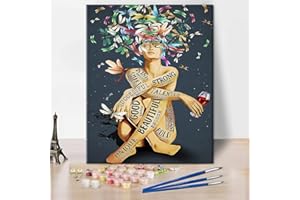 TISHIRON Malen nach Zahlen für Erwachsene Anfänger Motivierende Sprache Frau Libelle Kunstwerk Kits Bunte Leinwand Ölmalerei Home Wall Decor 16x20inch Frameless