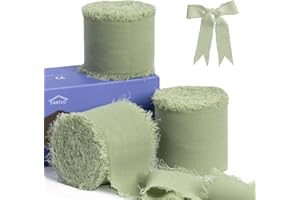 Cinta de gasa verde salvia para envolver regalos, cinta con flecos FAKILO, 3 rollos de 3,8cm x 6,5 m, juego de cintas vintage para invitaciones de boda