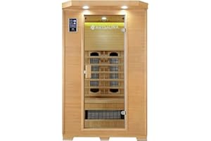 Artsauna Infrarotkabine Oslo - Wärmekabine mit Keramikstrahler & LED-Farblichttherapie für 2 Personen - Infrarotsauna 120x100 cm aus Hemlockholz
