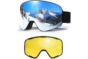 JQF Gear Masque de Ski avec Magnétique Lentille Interchangeable,YH212 Lunettes de Ski OTG pour Unisexes Ajustables Anti-UV Coupe-Vent Anti Buée Lunettes de Snowboard pour Sports Hiver
