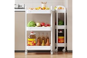 ZHYOCOGY Slim Metal Storage Trolley, Narrow Rolling Cart with Wheels, 18cm Wide Utility Rack for Bathroom, Kitchen, Laundry, Toilet Side, Carbon Steel Organizer with Mesh Baskets (White, 3 tTier)