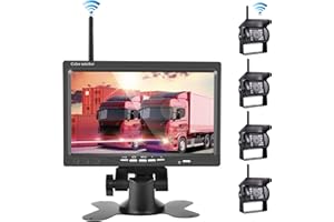 HODOZZY Kit Telecamera Posteriore Wireless con Monitor LCD 7 Pollice e 4* Telecamera Retromarcia IP67 Impermeabile Visione Notturna 18IR Telecamera per Auto 12-24 V Telecamera Per Retromarcia Auto Senza Fili
