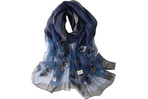 Anvevkn Women's Silk Embroidered Scarf Lightweight Shawls and Wraps for Weddings Fashion Elegant Pashmina Shawl Embroidered Scarves