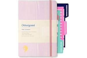 Ottergami Bullet Journal Pointillé A5, 144 Pages, Lilas Carnet de Notes 15 X 21cm, Papier 150g/m² Contre Les Bavures, avec Élastique 3 Pochoirs Journal, Portestylo