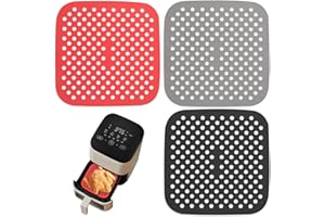 TYBYBB 3 Pezzi Tappetino Friggitrice ad Aria in Silicone, Tappetini Riutilizzabili per Friggitrice ad Aria, Accessori per Friggitrice ad Aria Quadrati, Antiaderente Carta Forno Silicone(21,5cm)