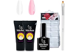 VidaRosa Kit de uñas de poligel para principiantes, uñas de extensión de gel de polietileno, 2 piezas de 0.5 onzas, juego de técnicos de bricolaje, gel constructor para uñas