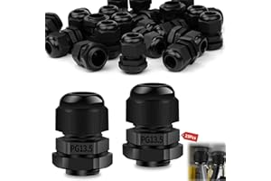 Ziamzra 25 Piezas Conectores de Cables Impermeables Ajustable 6-12mm Prensaestopas PG13.5 Prensaestopas para Cables Negro Protector de Cable con Juntas de Goma para Hogar Jardín Cable