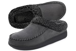 ULTRAIDEAS Men's Cozy Memory Foam Moccasin Suede Slippers with Fuzzy Plush Wool-Like Lining, Slip on Mules Clogs House Shoes
