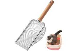 Hshenjhu Paletta per Lettiera per Gatti, Paletta Lettiera Gatto Metallo con Manico in Legno, Distanza 5 mm Litter Box Scoop, Pala per Gatti in Acciaio Inossidabile per Gatti e Cani
