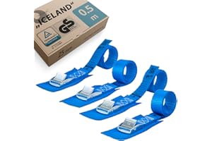 valonic ICELAND - 4x 0.5m short tie down straps, 25mm, 250Kg, protection pad, TÜV Rheinl. / GS certified, EN-12195-2 - cam buckle, for roof rack, kayak and bike rack, blue, 50cm