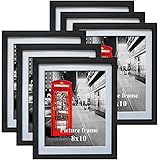 Amazon Brand - Eono 10x8 Photo Frames Set of 6, Black Picture Frame with White Mat for Wall and Tabletop