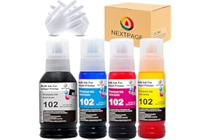 Nextpage 102 tusz kompatybilny z Epson 102 EcoTank butelka z tuszem do Epson EcoTank ET-2700 ET-2750 ET-2751 ET-2756 ET-3700 ET-3750 ET-4750 ET-15000, Multipack (czarny, cyjan, magenta, żółty)