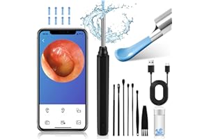 BEE&FLOWER Ohrenschmalz Entferner Otoskop,360°-Weitwinkel Otoskop Kamera mit 6 ALLE -in -One Löffel für Erwachsene,1296P Wifi Ohrreiniger, IP67 Wasserdicht Otoskop Ohr Kinder und Haustier (Schwarz)