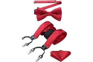 HISDERN Tirantes Hombres Paisley/Tartán/Color Sólido/Puntos Set de Tirantes y Pajarita para Hombre 6 Clips Forma de Y Elásticos y Ajustables