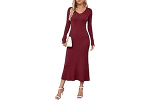 Arach&Cloz Jumper Dress for Women UK Winter Knitted Dresses Bodycon Fishtail V Neck Long Dresses Maxi Sweater