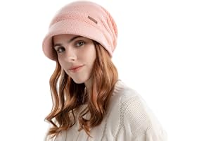 AYPOW Stickad säckig vintermössa för kvinnor, fleecefodrad, varm, termisk mössa med brätte, pullover, öronskyddshatt, basker, hatt, ”newsboy”-keps, daglig vintrig utomhushatt för damer