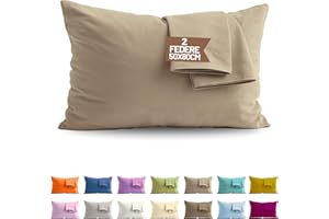 SONIT HOME DECOR Set 2 Federe Cuscini Letto 50x80 Cotone 100%, Coppia Fodere con chiusura a Busta Made in Italy - Tortora