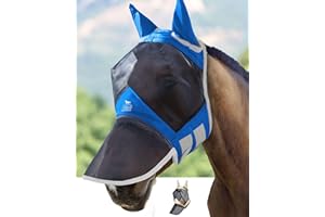 Harrison Howard CareMaster Produttore di mosca del cavallo proluminabile Pro maschera lunga con le orecchie Protezione UV per il cavallo-Signature Blue