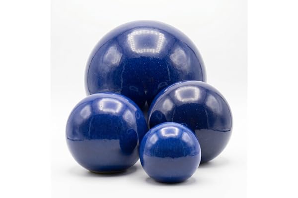 teramico Boules de Jardin en Céramique Résistantes au Gel | Fabrication Artisanale | Décoration Extérieure Unique | Plusieurs Tailles et Couleurs (Bleu Roi, Lot de 4)