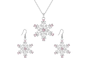 Ever Faith Winter Snowflake Necklace Earrings Set, Rhinestone Crystal Snowflake Jewelry Set Gift for Holiday