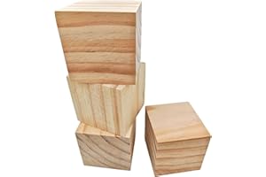 ANKTILY Holzwürfel, 9 cm, 4 Stück, unlackierte quadratische Holzblöcke, natürliche Holzblöcke zum Basteln, Schnitzen, DIY-Projekte