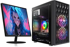 STGsivir Gaming PC Bundle, Gaming Computer Desktop, Intel 10th Gen 3.5GHz, AMD RX 560 4GB, 16GB RAM, 512GB SSD, 600M WiFi, BT 5.0, Windows 11, 22" Monitor (white)