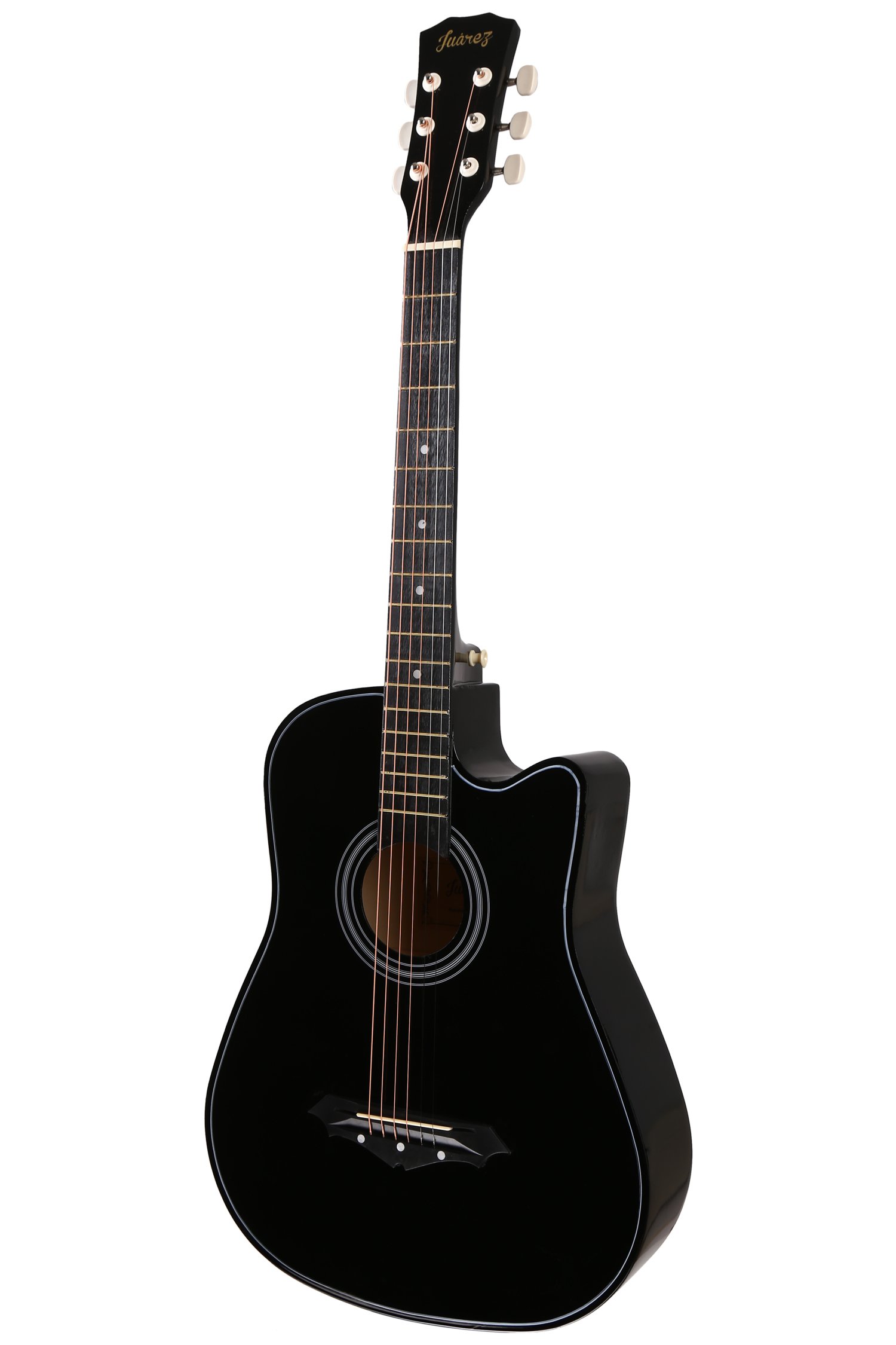 JUAREZ Linden Wood Acoustic Guitar, 38 inches Cutaway, 038C with Bag, Strings, Pick and Strap, Black - Image 3