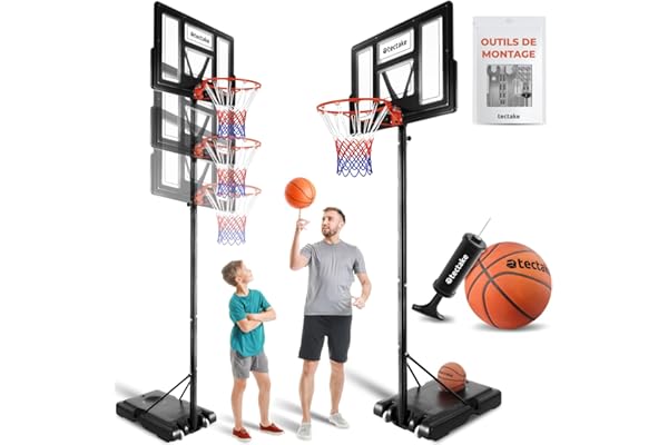tectake® Panier de Basket Exterieur sur Pied pour Enfants & Adultes, Hauteur Réglable idéal pour Sport Enfants Jeu au Ballon de Basket