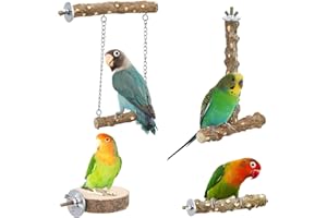 Milisten 4 Piezas Percha para Pájaros Percha para Loros con Columpio Juguetes De Columpio para Loros Pequeño Columpio De Loro Percha Jaula Columpio De Pájaro Loro Jaula Madera Beige