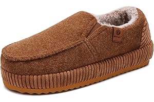 ONCAI Chaussons Homme Confort fermé de rayures Chaussures Peluche Intérieur Extérieur Velours côtelé Pantoufles Maison en Caoutchou Antidérapantes Mocassins Hiver Taille 40-48