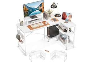 ODK Scrivania Angolare per Computer con Supporto per Monitor, Scrivania per PC Reversibile a Forma di L, Scrivania Moderna e Salvaspazio per Ufficio e Studio (120x80x75cm, Bianco)