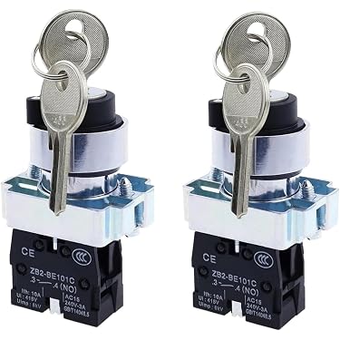 Interrupteur à Clé 2 Positions - 220V/5A, 22mm, Isolation Ignifuge Pour Usage Industriel