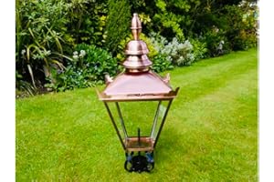 My Square Mile Victorian Garden Post Lamp, 90cm Vintage Lantern, Copper/Stainless Steel/Black, Metal with Glass and Mount Fixings Included (Copper)