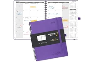 POPRUN Agenda Mensuel 2024 2025 Spirale Scolaire - 18 Mois Planificateur Mensuel De Jan'24 à Juin'25 avec Couverture Souple en PU Cuir, Papier 100 g/m² - 26,5 x 21,5 cm, Pourpre