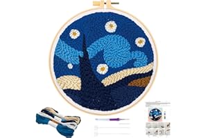 JSRQT Punch Needle Kit Ciel Étoilé Broderie D'Aiguille de Poinçon Kit Tissu avec Aiguille Punch Needle Broderie Kit pour Adultes Enfants Débutants Crafts Kit D'aiguilles à Poinçonner Kit Broderie