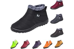 GENERIC Snow Boots Womens Winter Boots Wide Fit Ankle Boots Waterproof Work Boots Warm Faux Fur Lined Boots Cotton Walking Boots Slip On Outdoor Booties Non Slip Short Flat Calf Boots Rond Toe Boots
